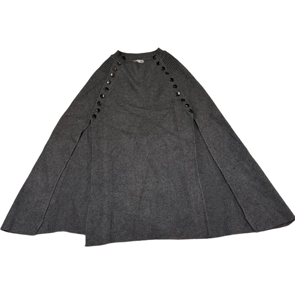Crosstree Lane Gray One Size Poncho Sweater Decorative Button Detail Side Slits